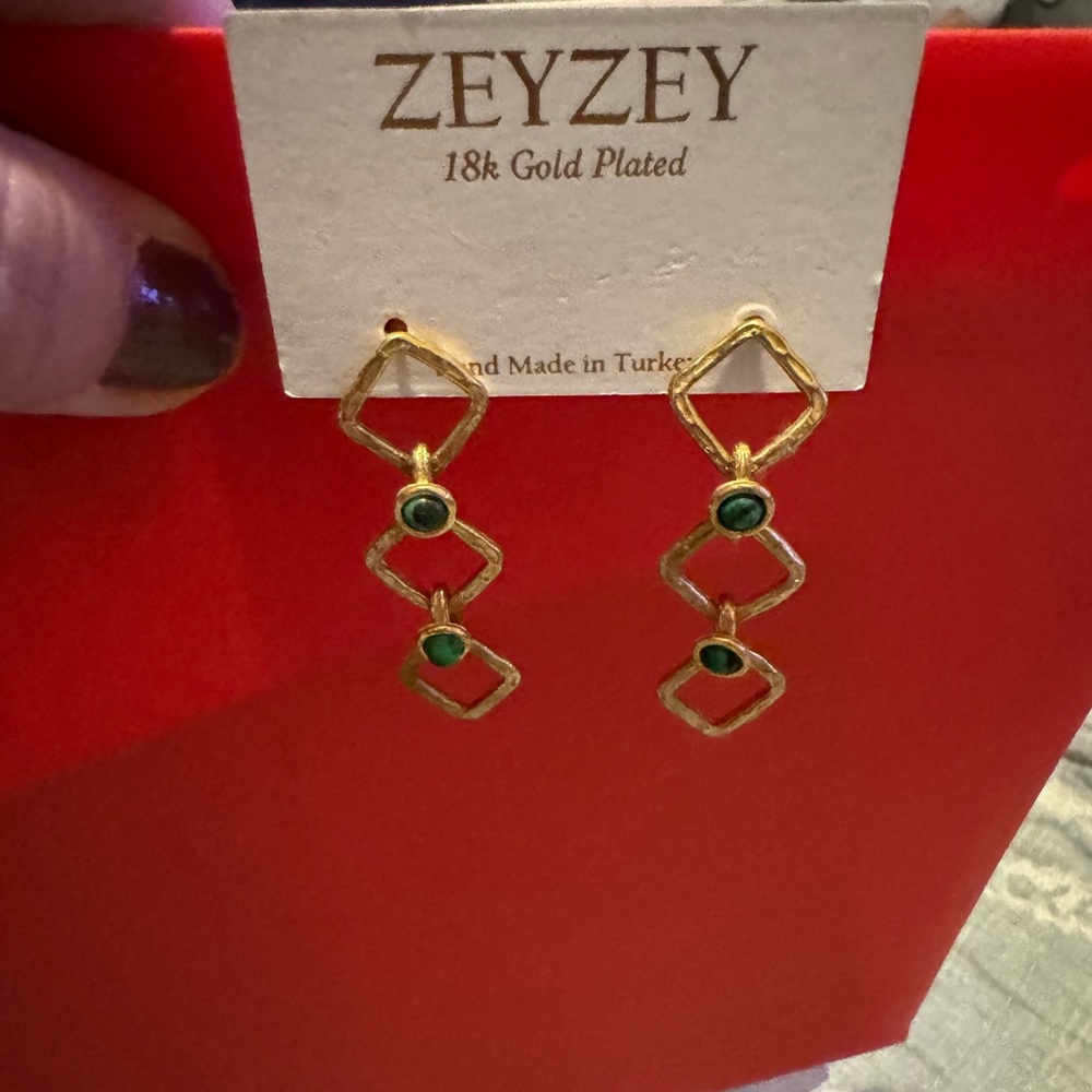 18k Gold Plated Green Earrings zezey brand
